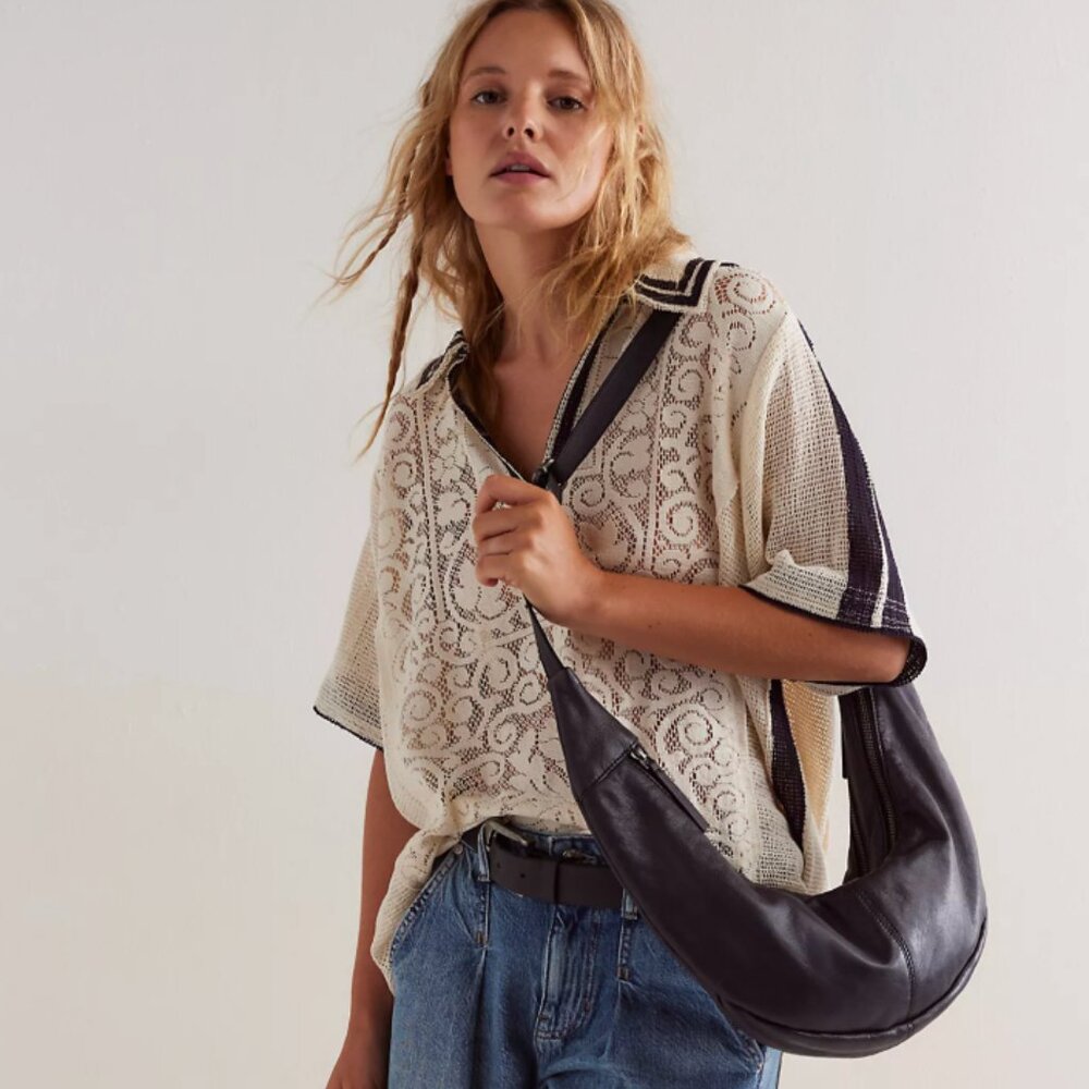 Free People Idle Hands Sling Bag Black Leather